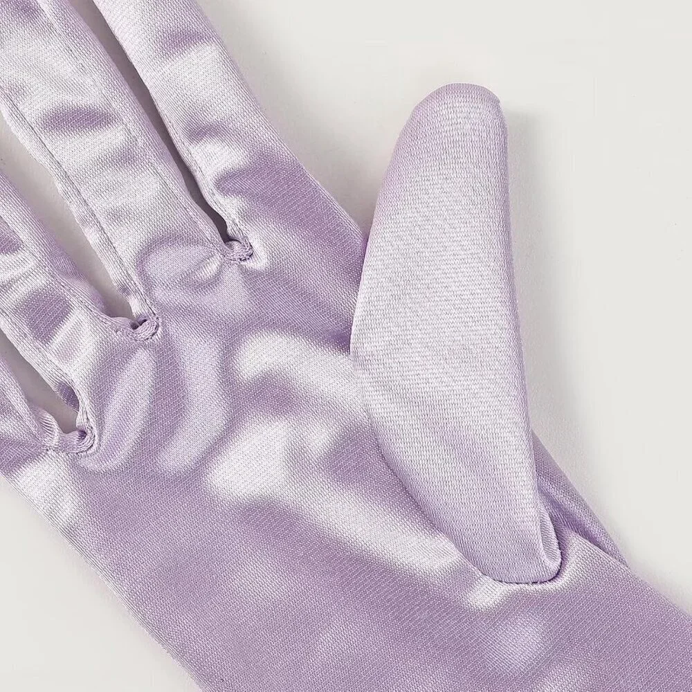 Women's Lavender Satin Pearl Short Length Gloves Wedding Banquet Party Prom